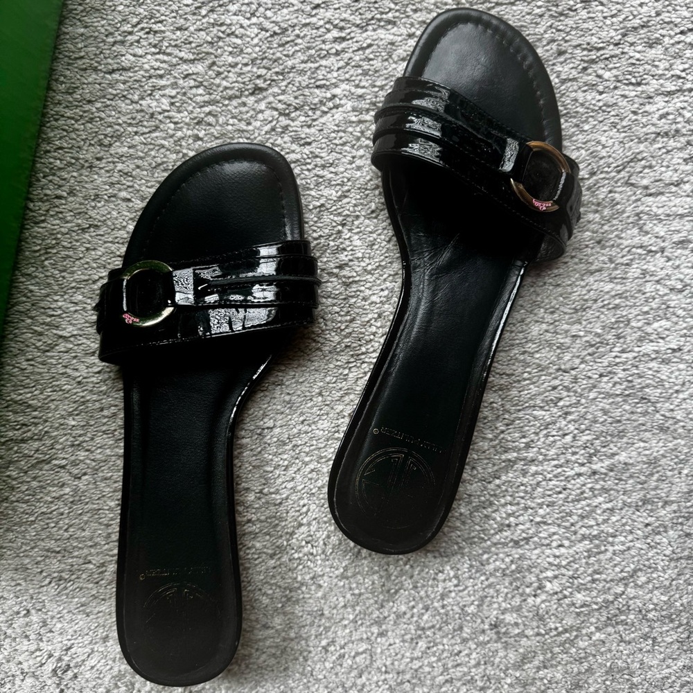 Lilly Pulitzer Black Patent Slide Sandals